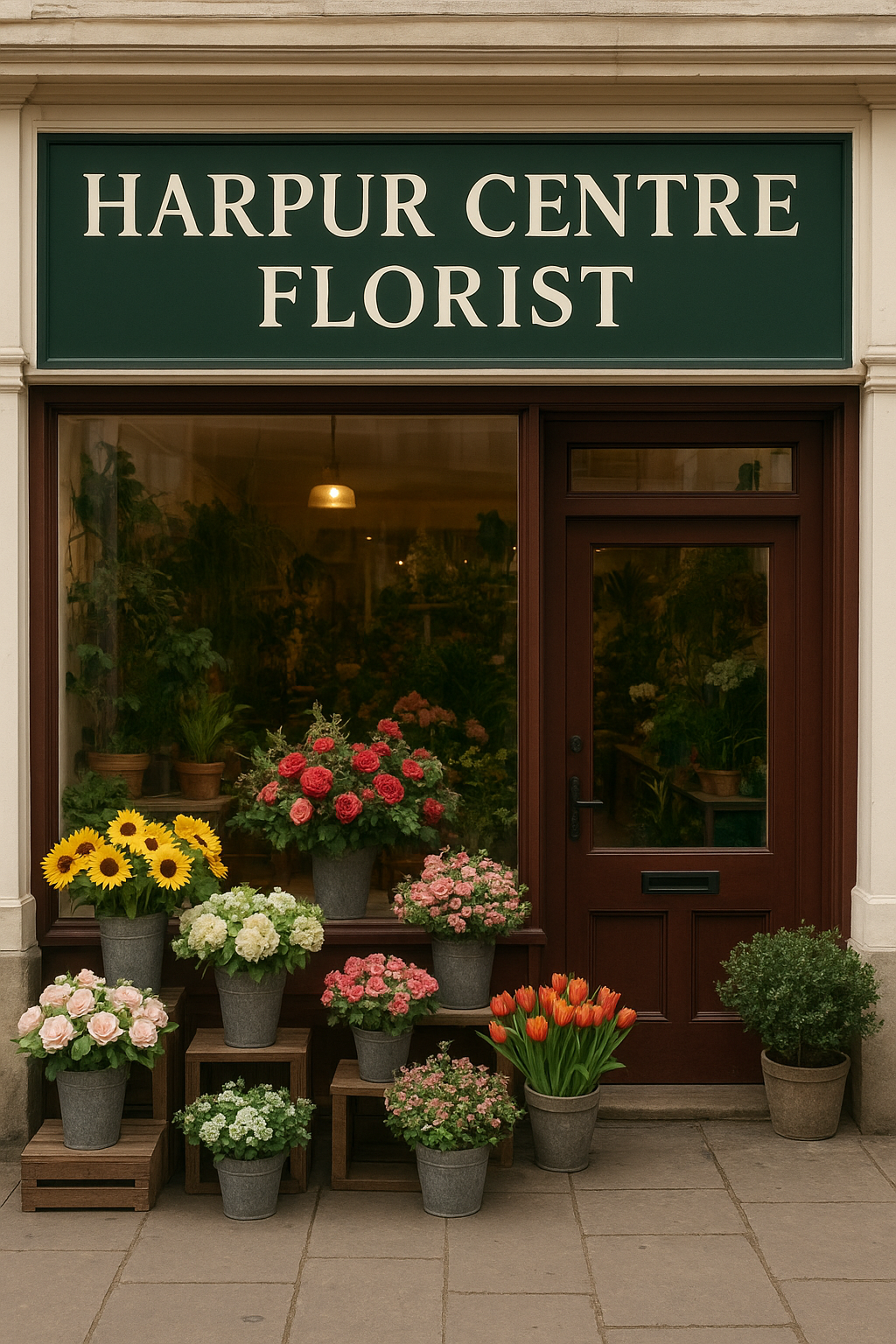 Harpur Centre Florist storefront with colourful flower displays